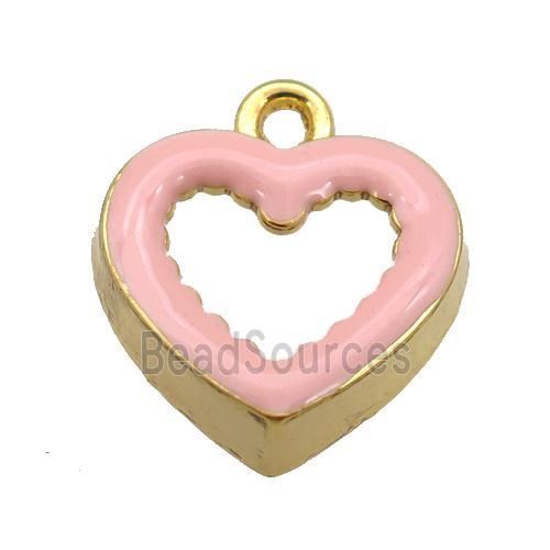 copper Heart pendant with pink enamel, gold plated