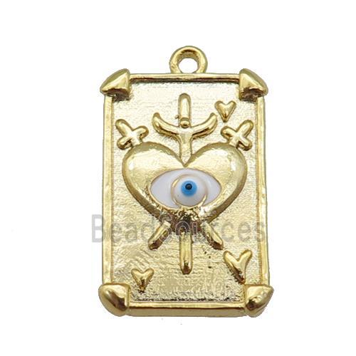 copper Tarot Card pendant with white enamel eye, sword, gold plated