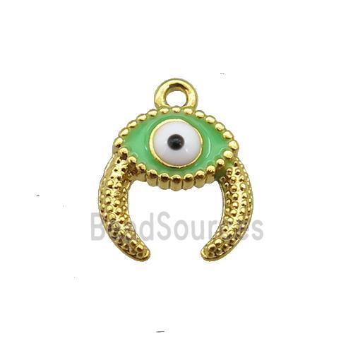 copper Evil eye pendant with green enamel, gold plated