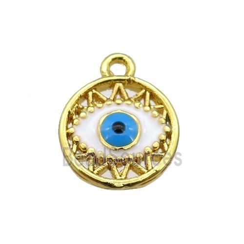 copper Evil eye pendant with white enamel, circle, gold plated