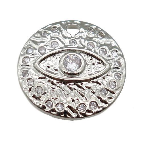 copper Eye charm pendant paved zircon, circle, platinum plated