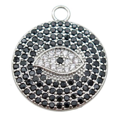 copper Eye charm pendant paved zircon, circle, platinum plated