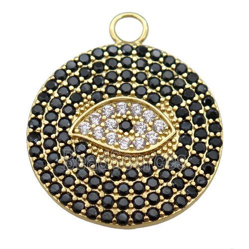 copper Eye charm pendant paved zircon, circle, gold plated