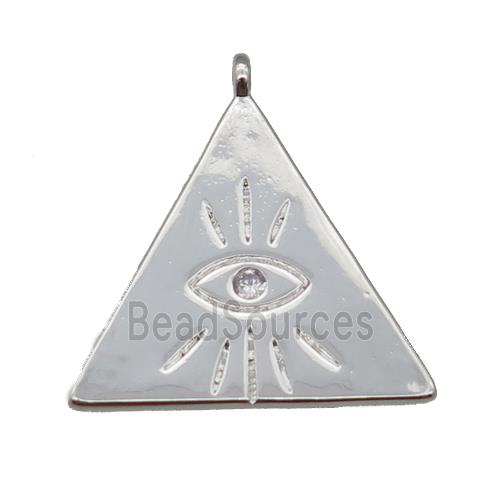 copper Triangle pendant with eye paved zircon, platinum plated