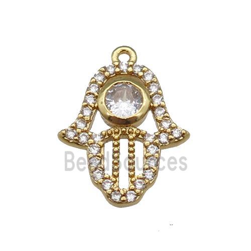 copper hamsahand pendant paved zircon, gold plated