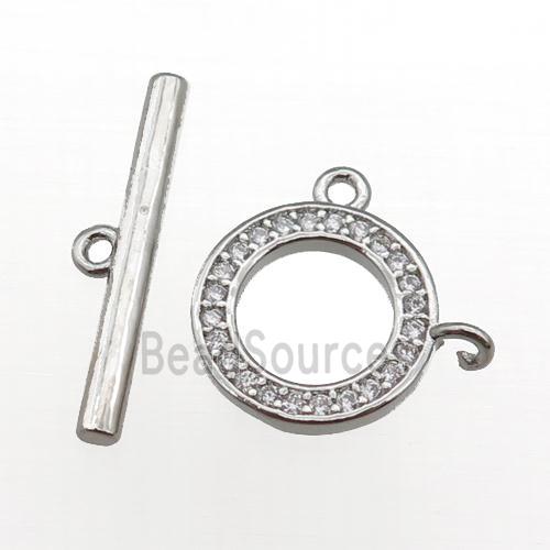 copper Toggle Clasp paved zircon, circle, platinum plated