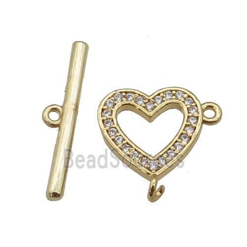 copper Toggle Clasp paved zircon, heart, gold plated