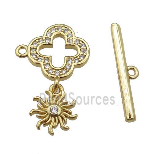 copper Toggle Clasp paved zircon, clover, gold plated