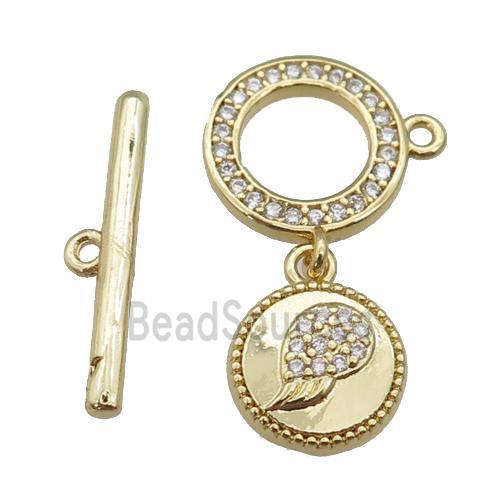 copper Toggle Clasp paved zircon, circle, gold plated