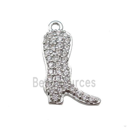 copper cowboy boot pendant paved zircon, shoe, platinum plated