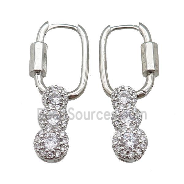 copper latchback earring paved zircon, platinum plated