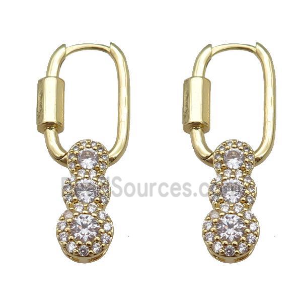 copper latchback earring paved zircon, gold plated