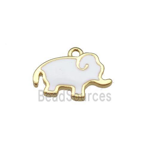 copper elephant pendant with white enamel, gold plated