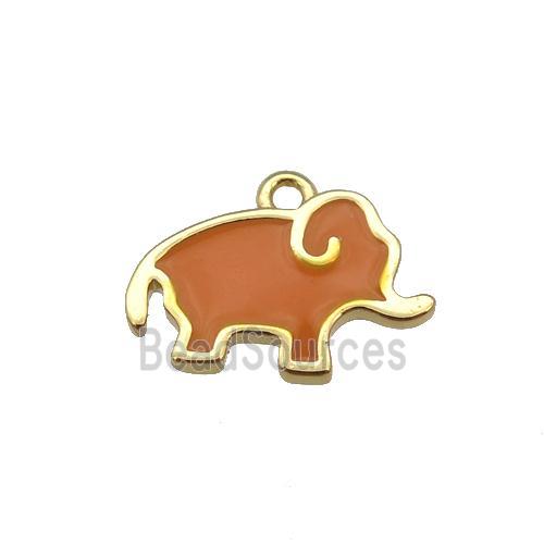 copper elephant pendant with brown enamel, gold plated