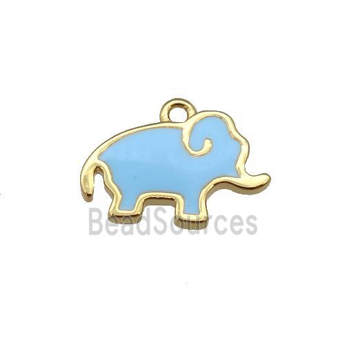 copper elephant pendant with lt.blue enamel, gold plated