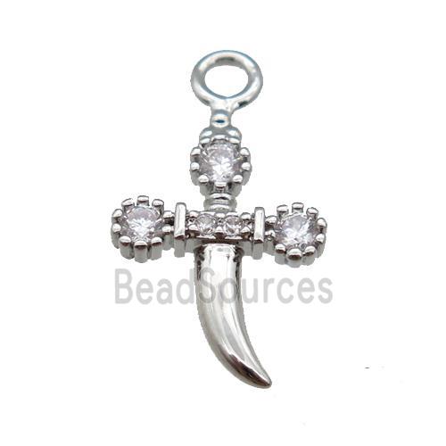 copper sword pendant paved zircon, platinum plated