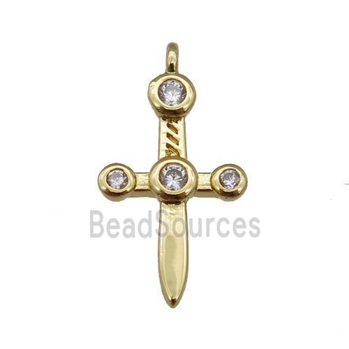 copper sword pendant paved zircon, gold plated