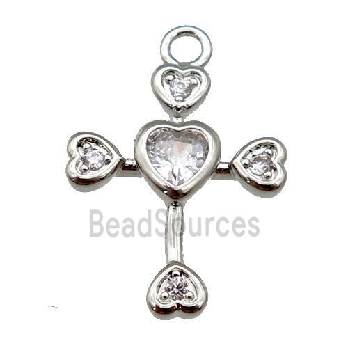 copper cross pendant paved zircon, platinum plated