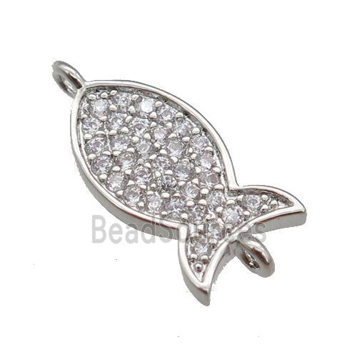 copper fish connector paved zircon, platinum plated