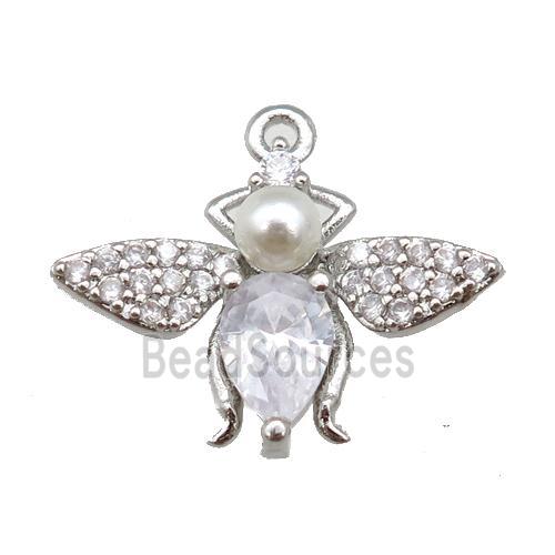 copper honeybee pendant paved zircon, platinum plated