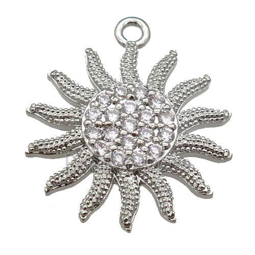 copper sunflower pendant paved zircon, platinum plated