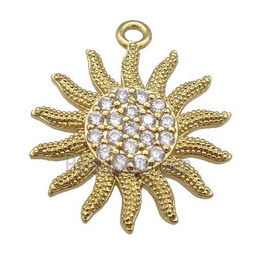 copper sunflower pendant paved zircon, gold plated