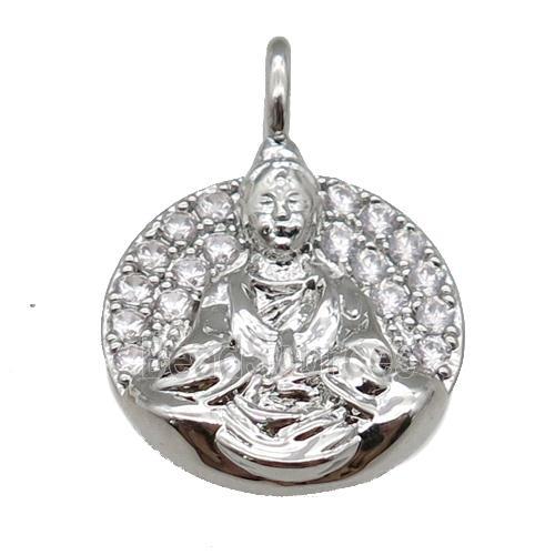 copper buddha pendant paved zircon, platinum plated