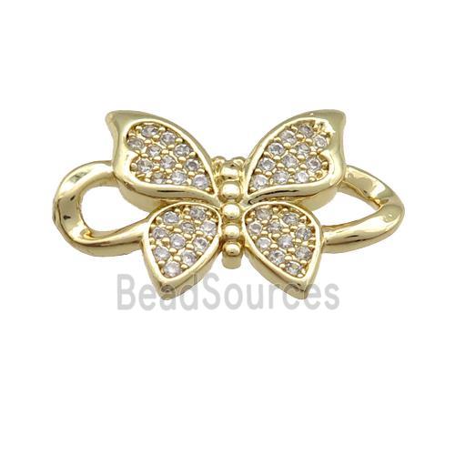 copper Butterfly connector paved zircon, gold plated