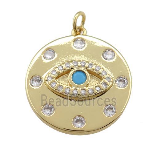 copper Eye pendant paved zircon, circle, gold plated