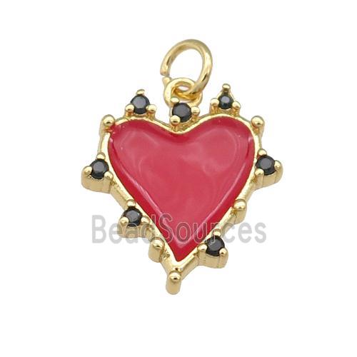 copper Heart pendant with red enamel, gold plated