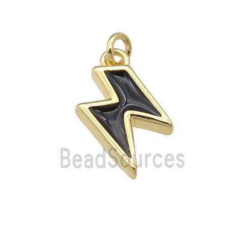 copper Lightning pendant with black enamel, gold plated