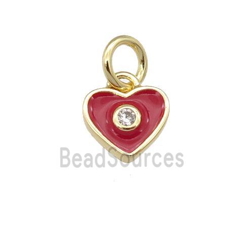 copper Heart pendant with red enamel, gold plated