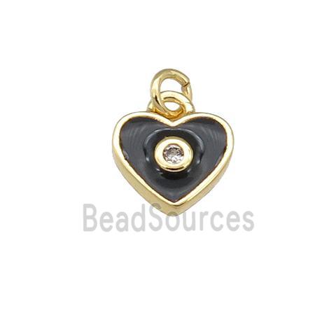 copper Heart pendant with black enamel, gold plated