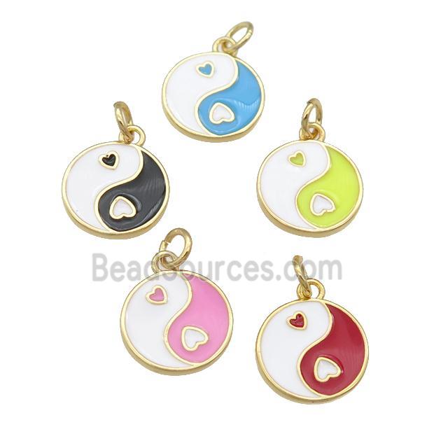 copper Taichi pendant, yinyang, enamel, gold plated, mixed