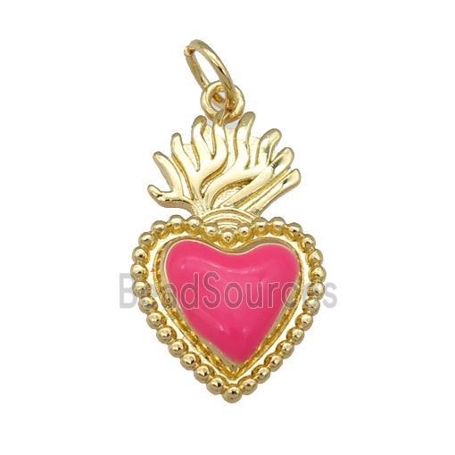 copper Milagro Heart pendant with hotpink enamel, gold plated