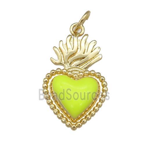 copper Milagro Heart pendant with nenoYellow enamel, gold plated