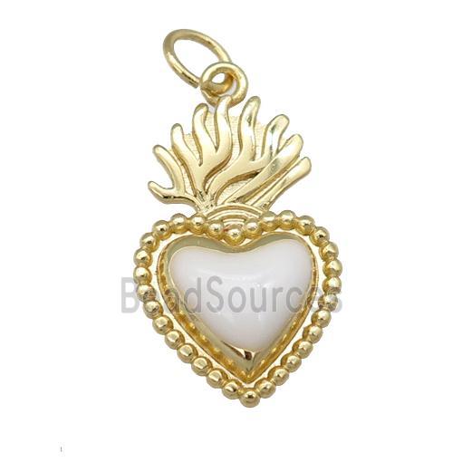 copper Milagro Heart pendant with white enamel, gold plated