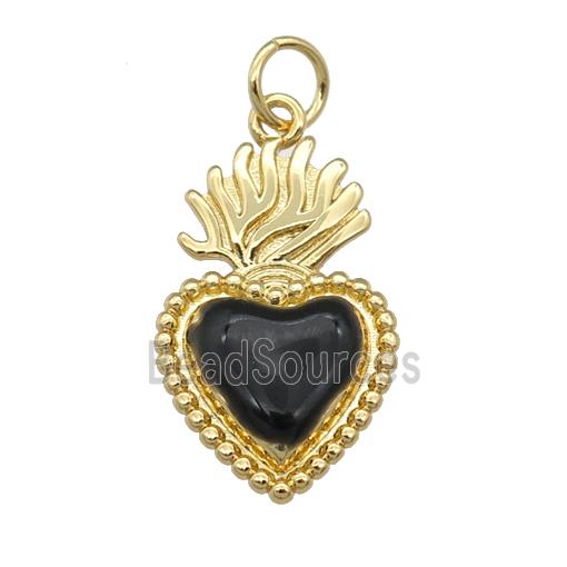 copper Milagro Heart pendant with black enamel, gold plated