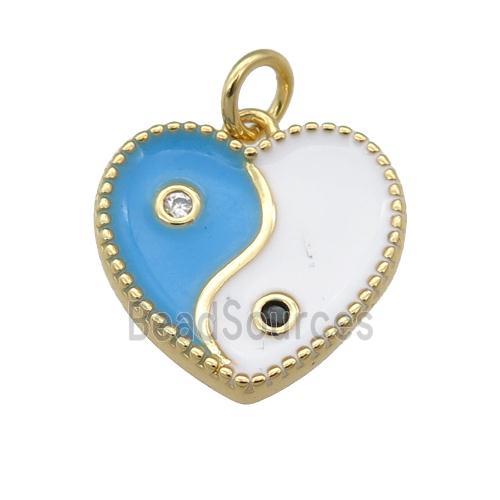 copper Taichi pendant with blue enamel, heart, gold plated