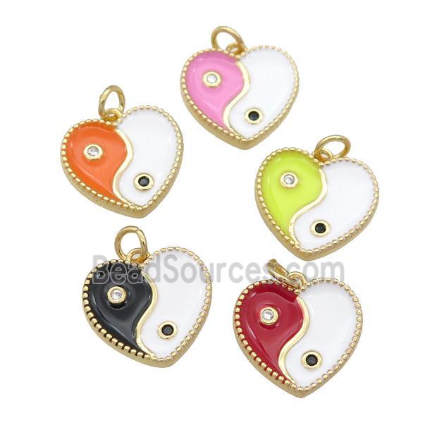 copper Taichi yinyang pendant with enamel, heart, gold plated, mixed