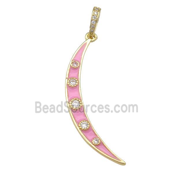 copper Moon pendant with pink enamel, gold plated