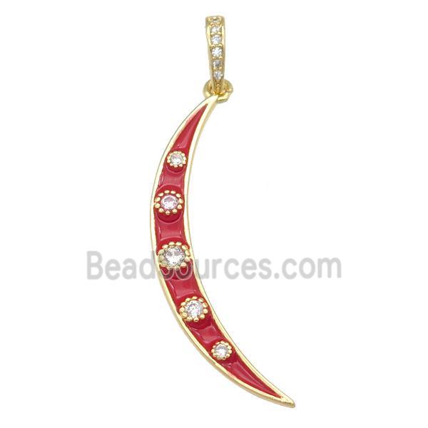 copper Moon pendant with red enamel, gold plated