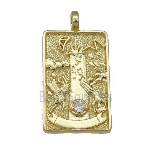 copper Tarot Card pendant, gold plated