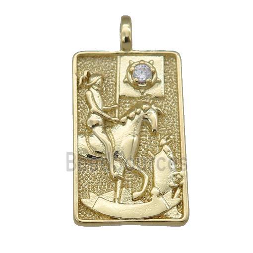 copper Tarot Card pendant, cavalier, gold plated