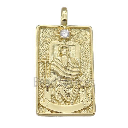 copper Tarot Card pendant, emperor, gold plated