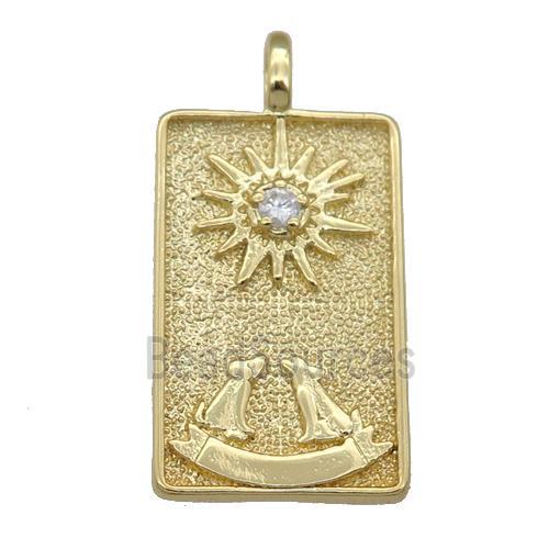 copper Tarot Card pendant, sun, gold plated