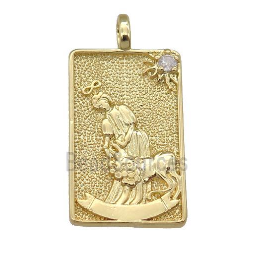 copper Tarot Card pendant, princess, gold plated