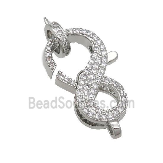 copper Lobster Clasp paved zircon, platinum plated