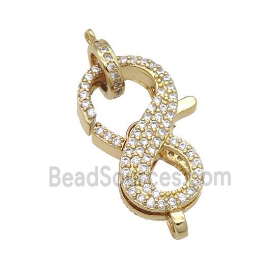 copper Lobster Clasp paved zircon, gold plated