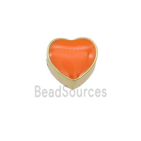 copper Heart beads with orange enamel, gold plated